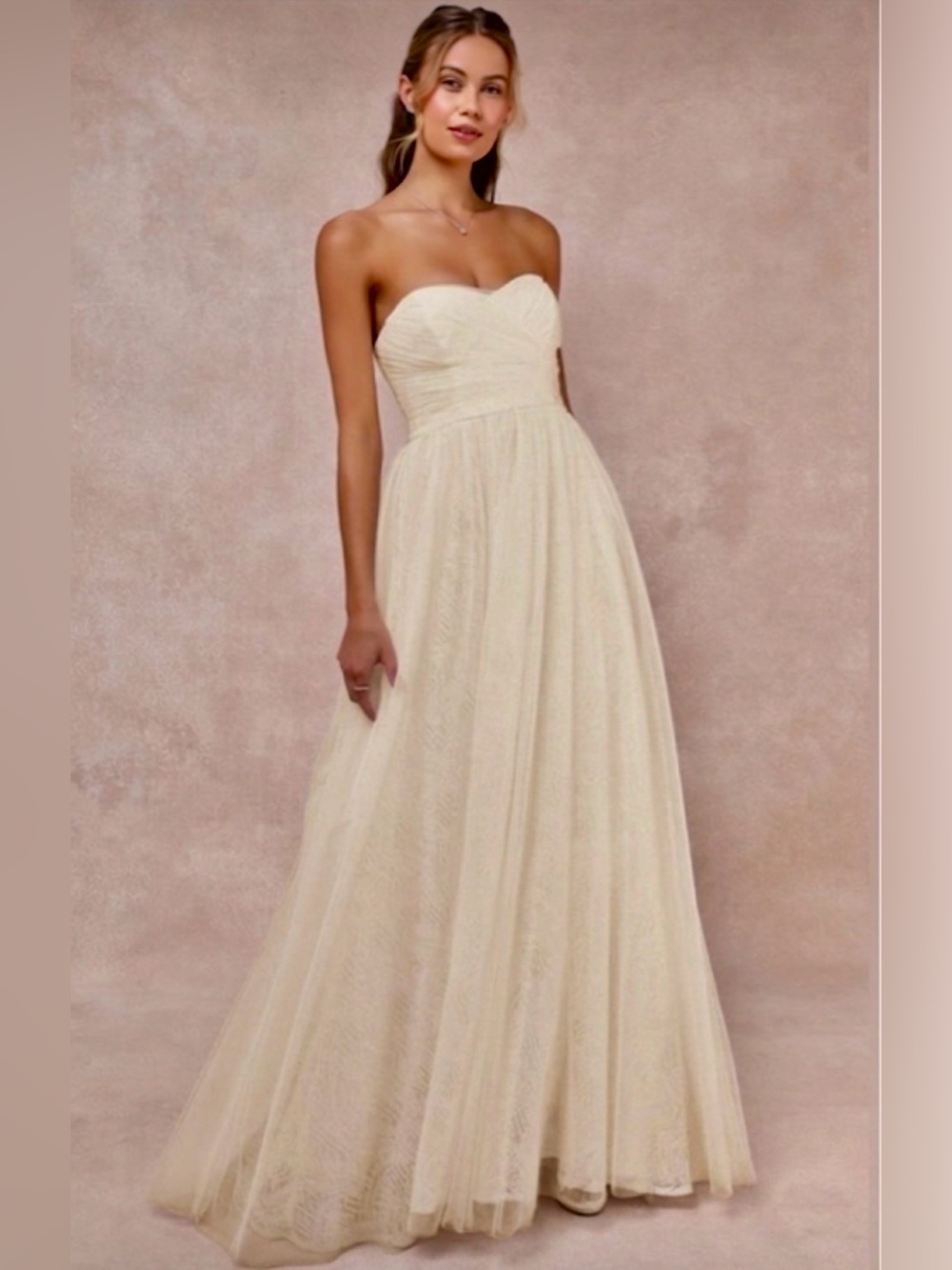 NWT - Lulus Blissful Forever Strapless Lace Gown- Small